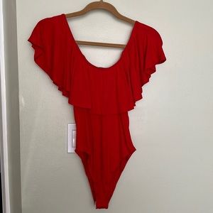 Red Ruffle Off the Shoulder Bodysuit